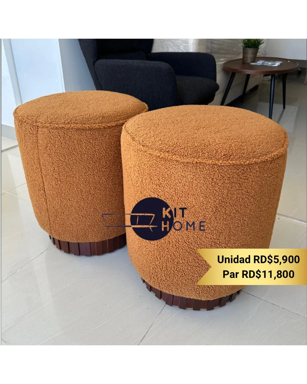 Ottoman Redondo base de madera