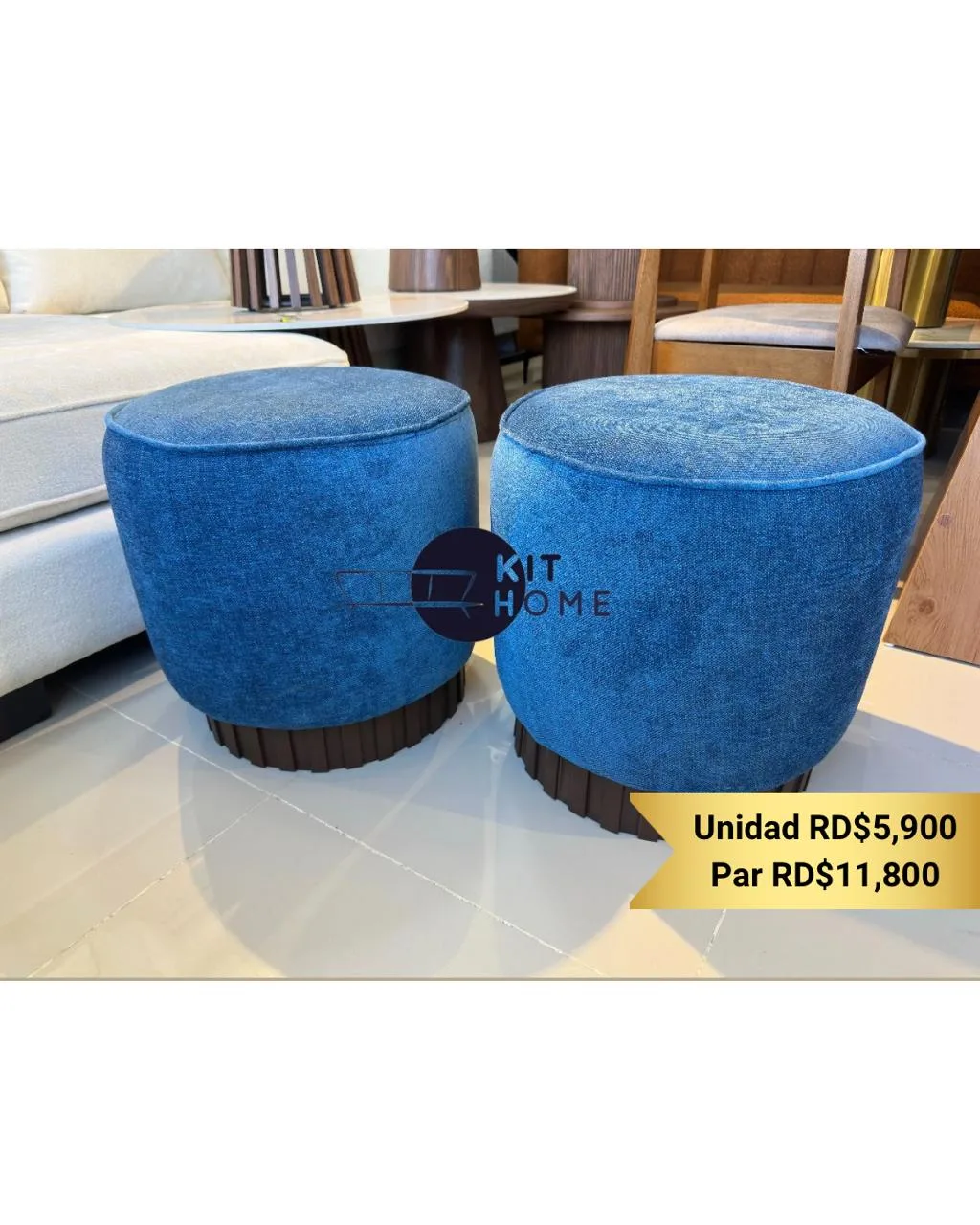 Ottoman Redondo base de madera
