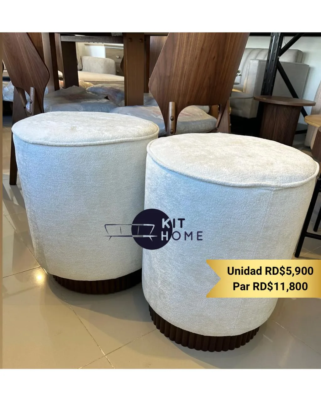 Ottoman Redondo base de madera